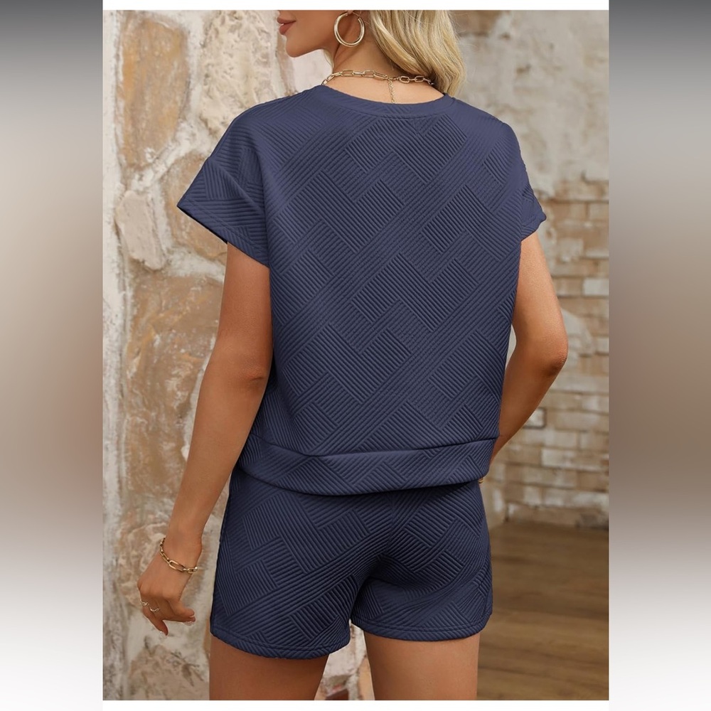 Ladies Navy Blue Shirt & Short Set, Medium - Picture 3 of 5